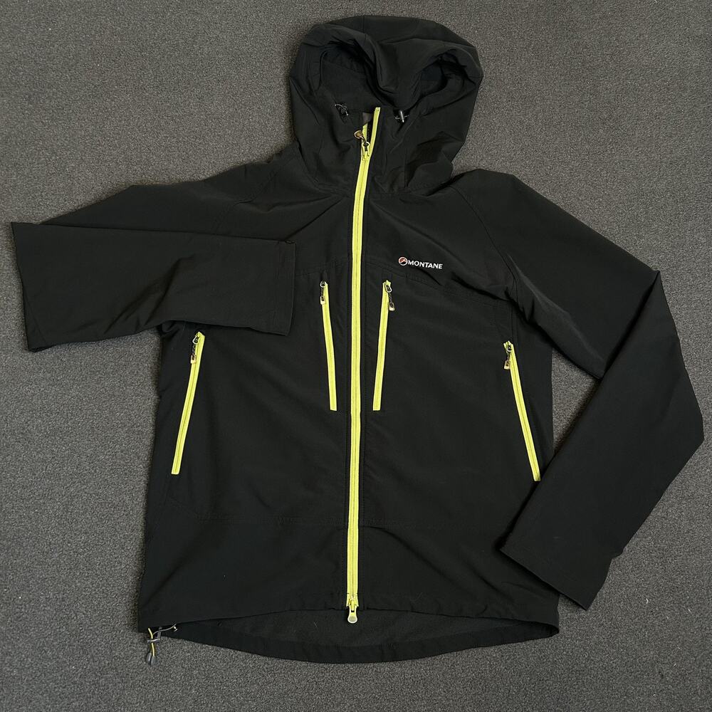 Montane Jacket Mens Large Black Chameleon Hooded Softshell Full Zip Hiking